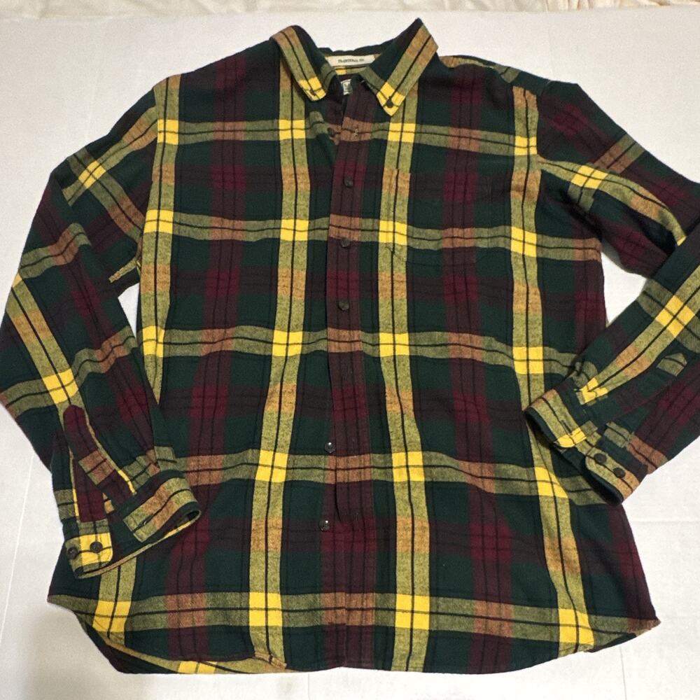 L.L.Bean Traditional Fit Men's L TALL Cotton Flannel Button-Down Plaid Shirt